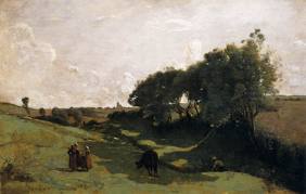 Corot: 'The vale', landscape oil painting by Corot, 1855 -1860