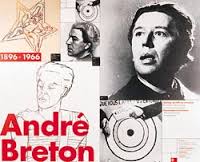 André Breton's portrait on a poster, performance poetry André Breton's portrait on an affiche of performing his poetry