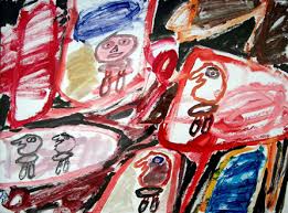 Jean Dubuffet: 'Site avec 5 personages', acrylic painting on paper; laid down on canvas, 1981 Jean Dubuffet: 'Site avec 5 personages', acrylic painting on paper; laid down on canvas, 1981