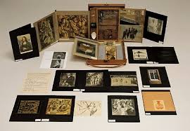 Marcel Duchamp: 'Boîte-en-Valise / Box in a suitcase (Green Box?)', mobile small scale installation, 1934 Marcel Duchamp 'Boîte-en-Valise / Box in a suitcase' (Green Box?), 1934