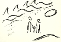 at the beach - black crayon drawing for sale - Vladimir Werner